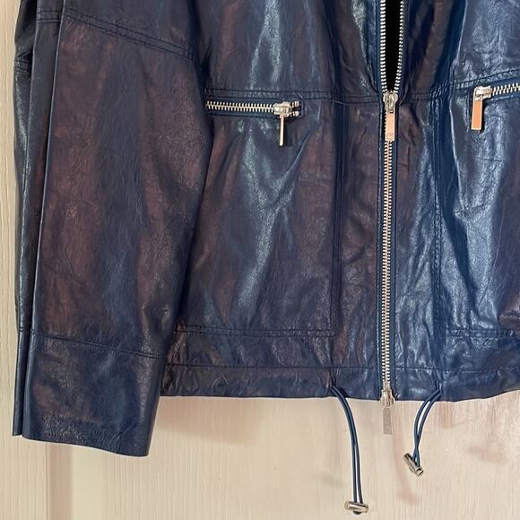 BLUE Lambskin Soft Leather Jacket Lafayette 148 New York NWT - Picture 8 of 16